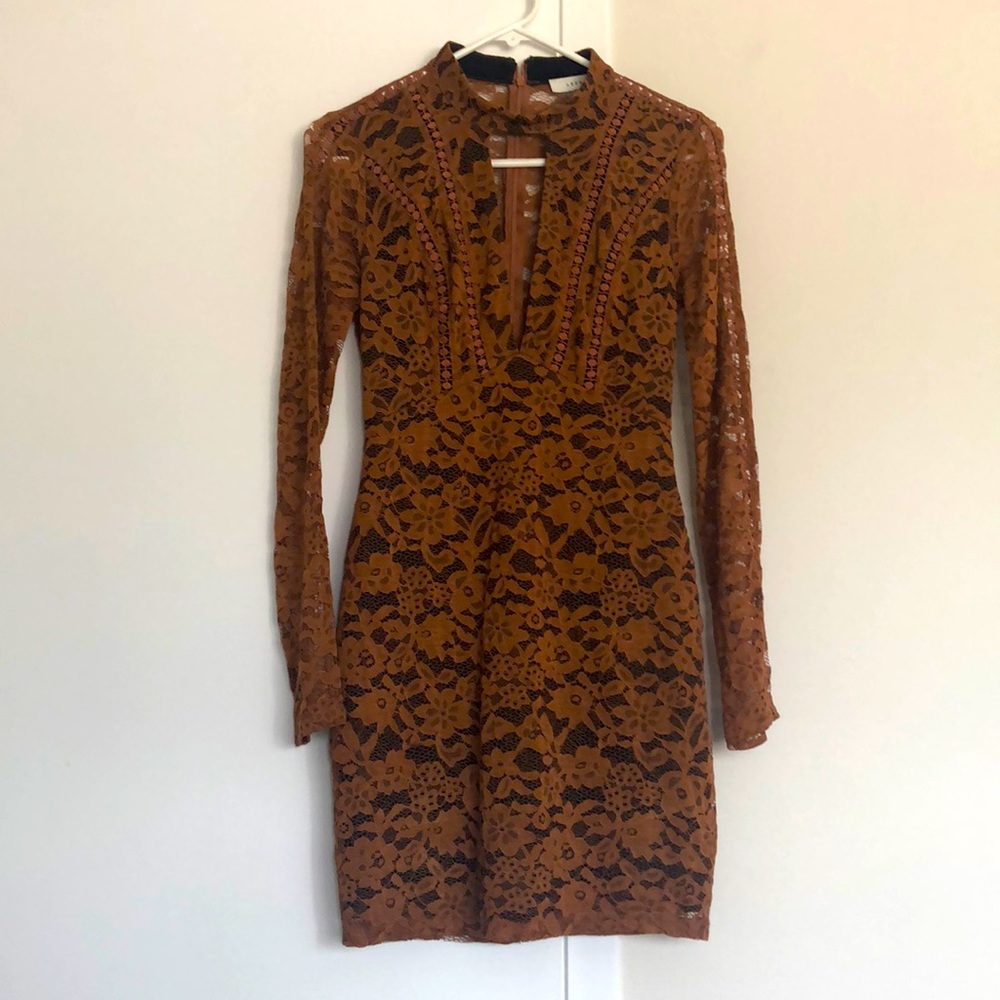 Lace Long Sleeve Dress in Camel